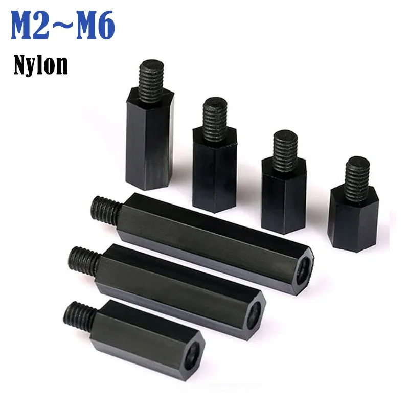 M2 M2.5 M3 M4 M5 M6 Black Nylon Hex Male Standoff Spacer Pillar Mount Thread PCB Plastic Hexagon Motherboard Bolt Spacing Screw