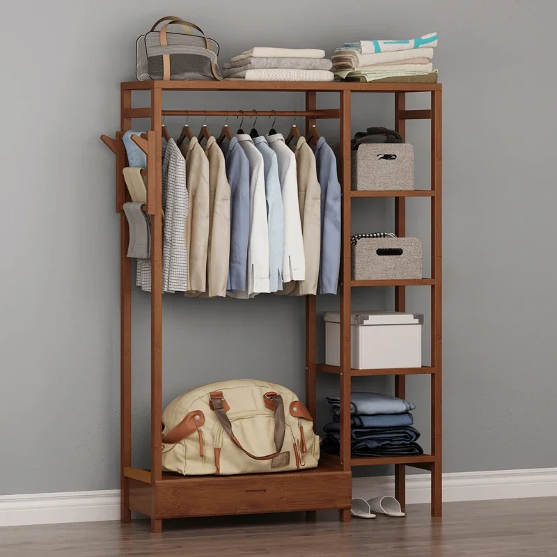 Eco-Friendly Bamboo Wardrobe - Compact Storage with Double and Single Hanging Sections, Assembled Efficient Organization