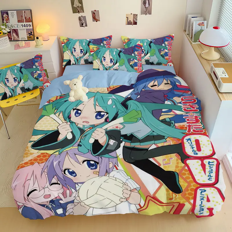 Hatsune Miku أنيمي الطرفية ثنائي الأبعاد الكرتون أربع قطع مجموعة Kawaii القطن غطاء سرير غطاء لحاف طالب ثلاث قطع مجموعة