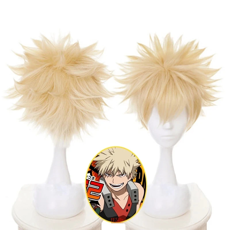 Anime My Hero Academia Baku No Hero Bakugou Katsuki Bakugo Short Linen Blonde Heat Resistant Cosplay Costume Wig