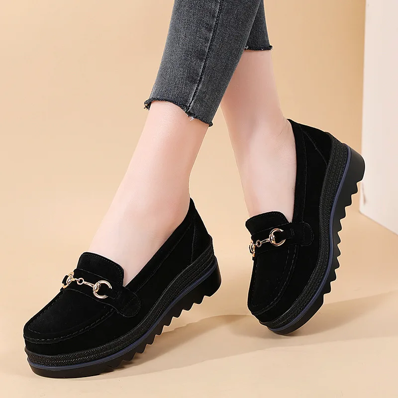 Zapatos de Mujer de Alta Calidad Otoño 2026, Zapatos de Plataforma Ligeros y Cómodos con Hebilla Metálica, Zapatos Casuales para Mamá, Mocasines de Mujer con Plataforma