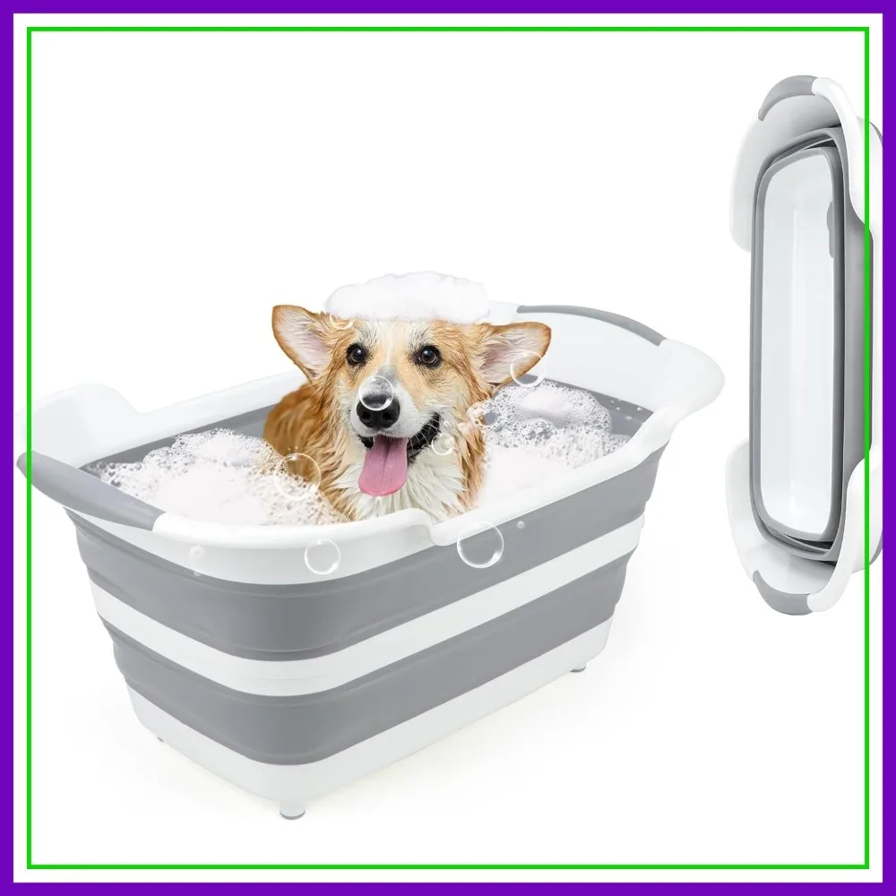 

7.13 Gal/27L Raised Collapsible Dog Bathtub with Drain Fur Catcher, Multifunctional Pet Washtub for Small to Medium Dogs, Portable Puppy Tub Cat Shower Basin
