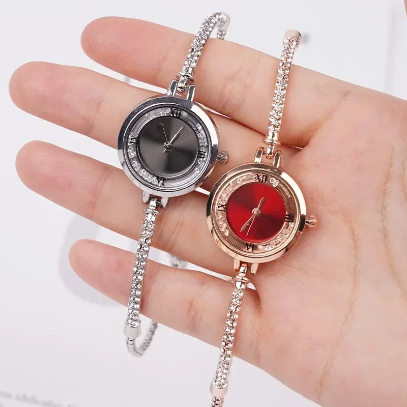 Bling Rhinestone Bracelet Watch Women Round Dial Roman Quartz Ladies Wristwatch