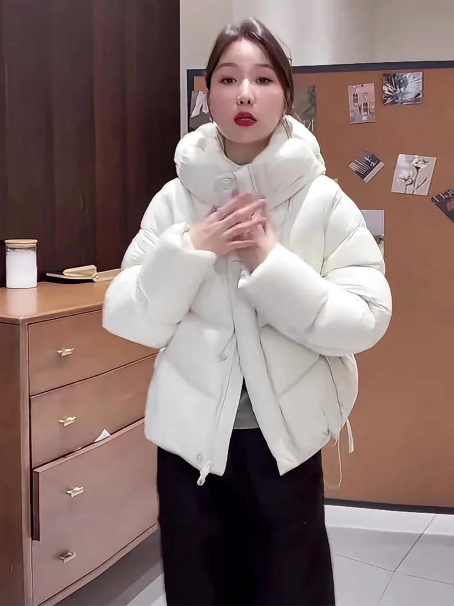 

ort Padded Jaet Women's Casual Sle Loose Fit Thiened Warm Du down White Stand Collar Coat Winter Outerwear