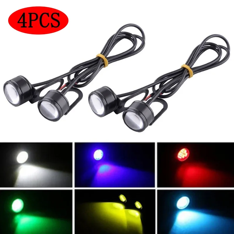 4PCS Motorcycle LED Eagle Eye Driving Light Reverse Backup Light Fog Lamp Headlight 12V 3W Daytime Running Lamp Moto Accessories