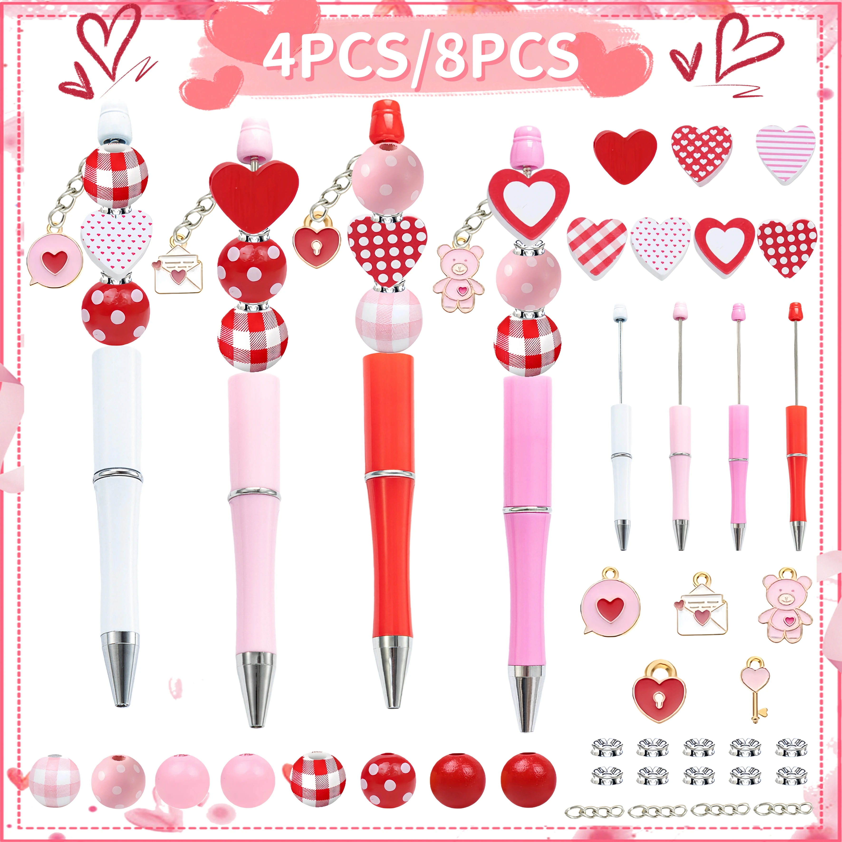 

4PCS/8PCS Valentine's Day DIY bead pens and bead tassels set, wedding party gifts, office and study supplies