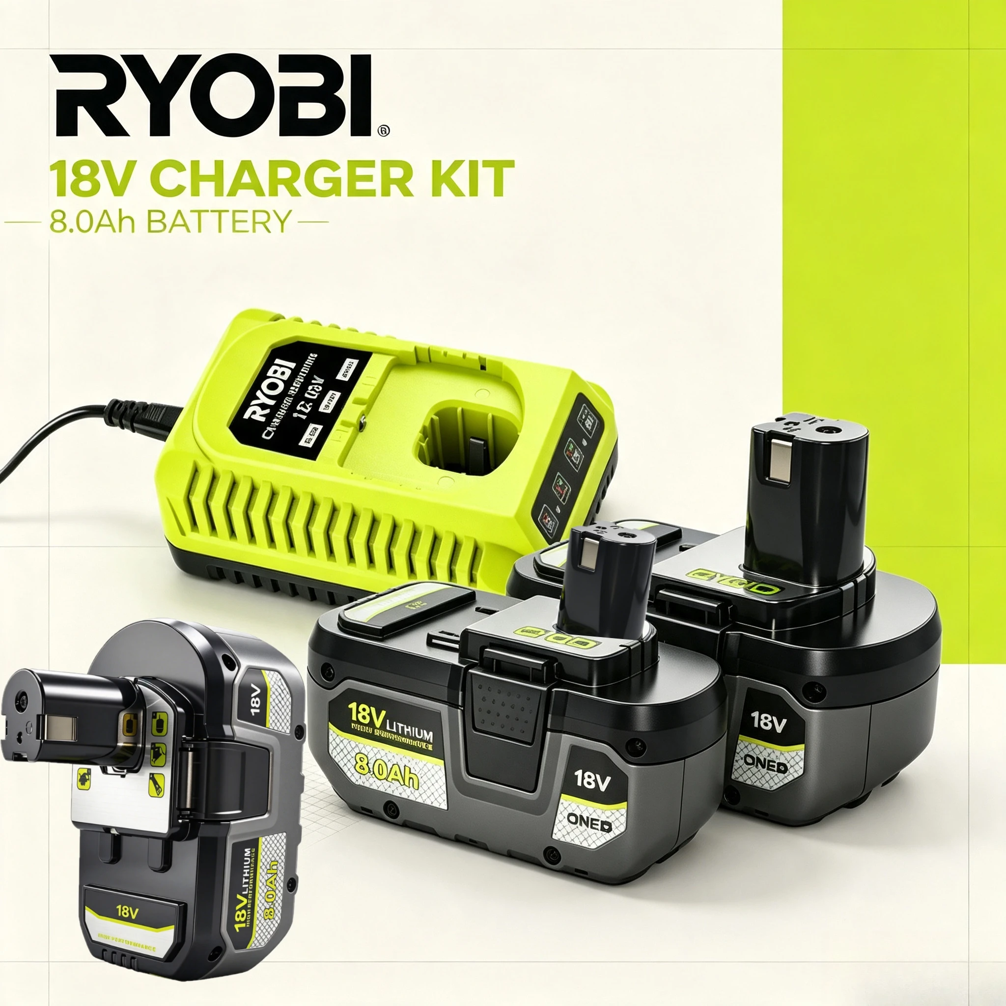 RYOBI 18V 6.0Ah 8.0Ah Lithium Battery,Quick Swap Design, Trustworthy Power Component for P107 RB18L40 RB18L50 Handheld Devices