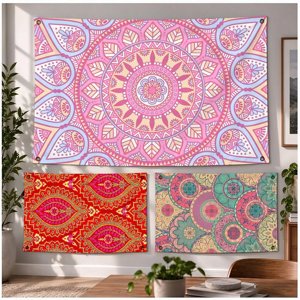 Intricate Balanced Art M-Mandala Flags Four Ring Ornament Indoor Outdoor Decor Simple Hanging Mount Gift
