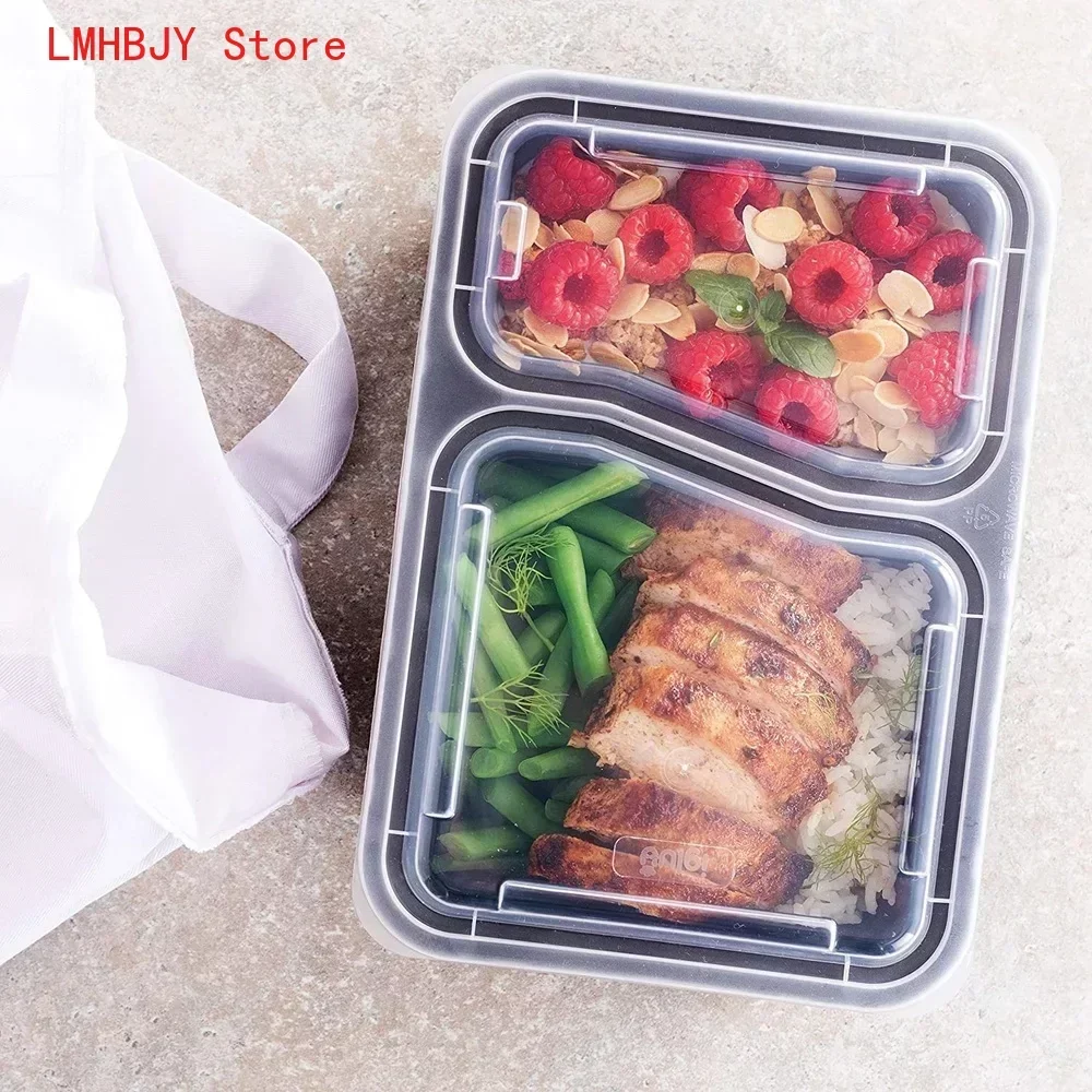 2 Compartment BPA Reusable Meal Prep Containers Rectangular Lunch Containers Microwavable Safe - Stackable Food Storage Trays