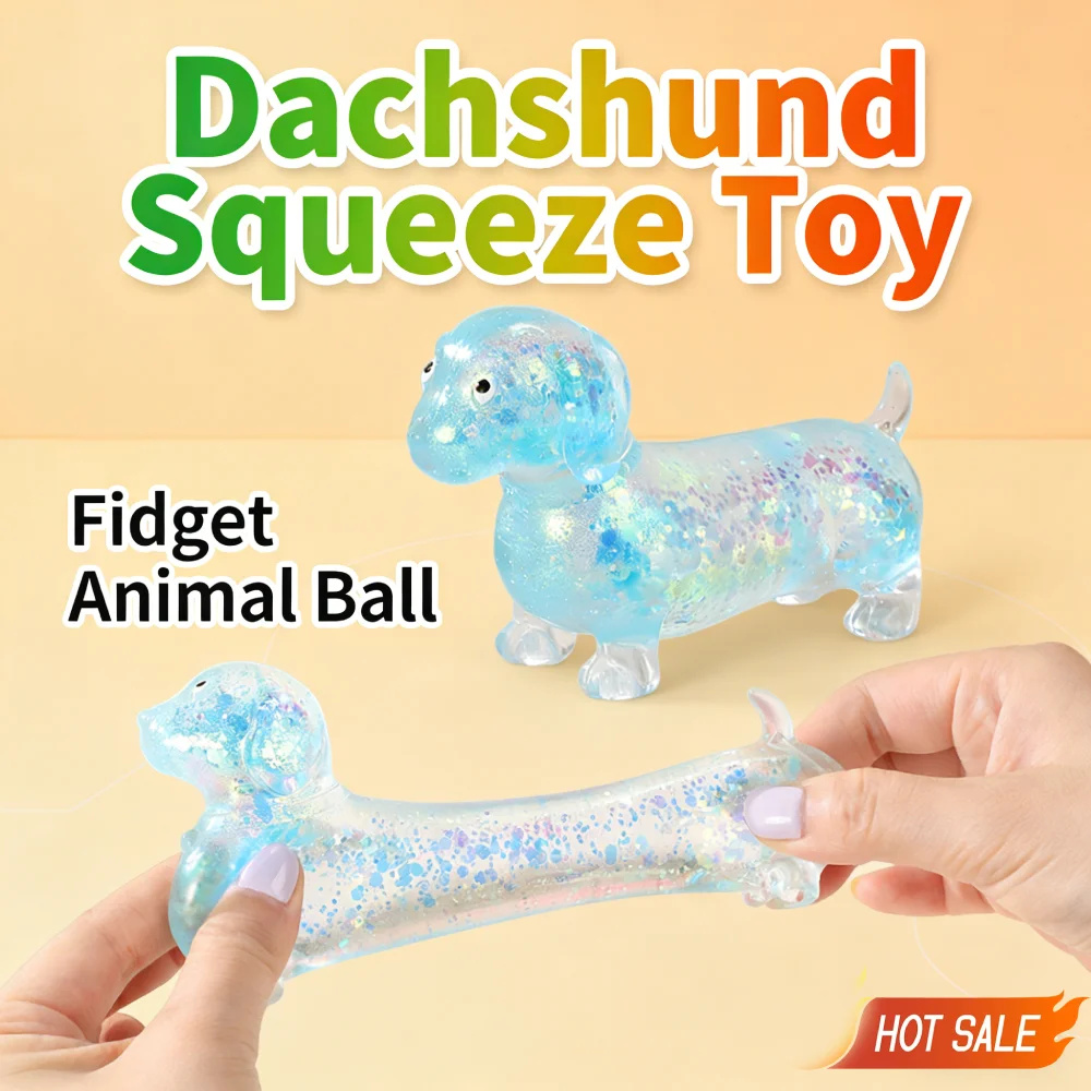 Dachshund Fun Squeeze Fidget Animal Ball Cute Glitter Weiner Dog Squeeze Ball Sensory Toy for Adults Party Favor Gift