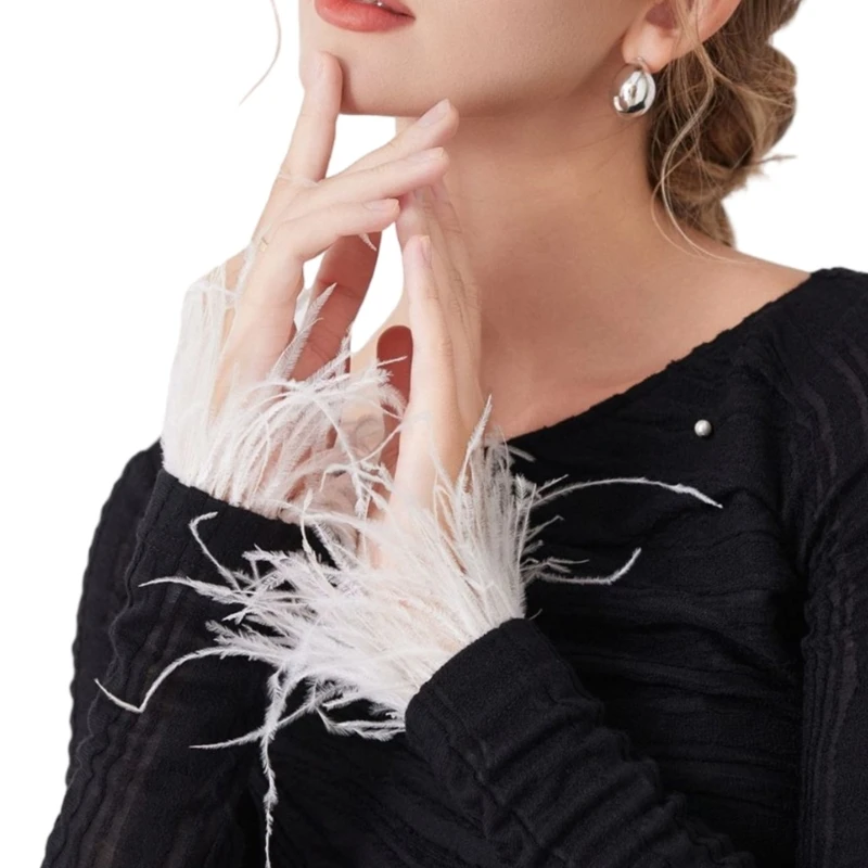

Fashionable Ostrich Feathered Arm Sleeves Detachable Arm Covers Wrist Cuffs For Elegant Outfit Styling Clothes Enhancer