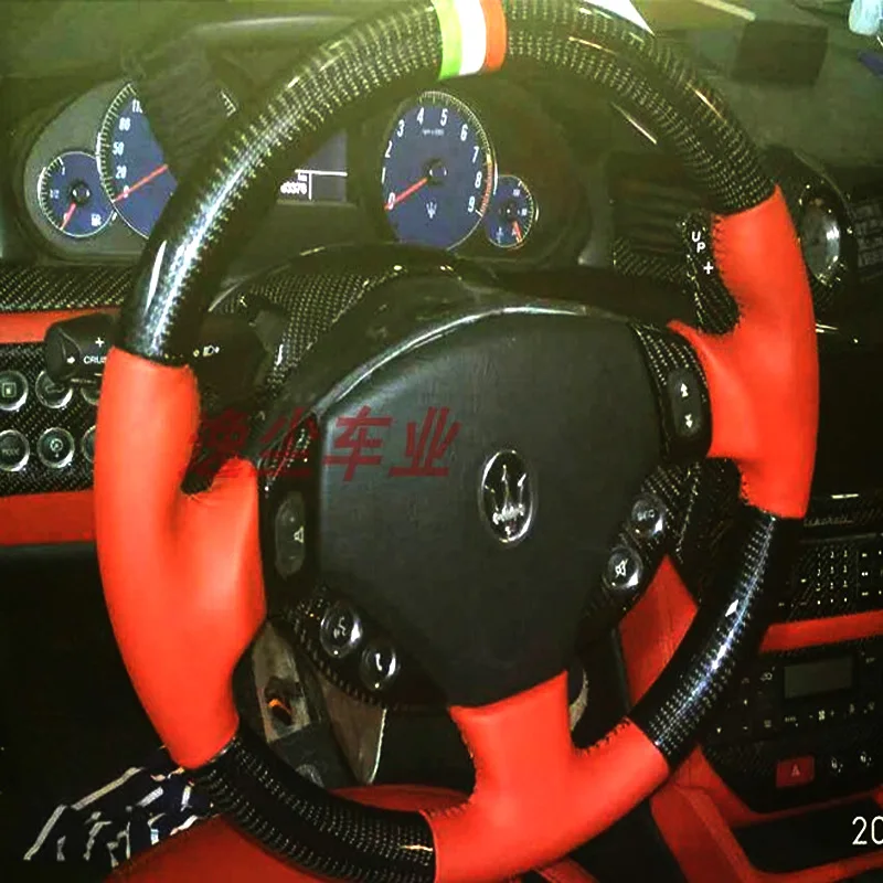 Hand-stitch Full Coverage Steering Wheel Cover for Maserati GranTurismo GT GTS Braid Carbon Fiber Interior Leather Accessory