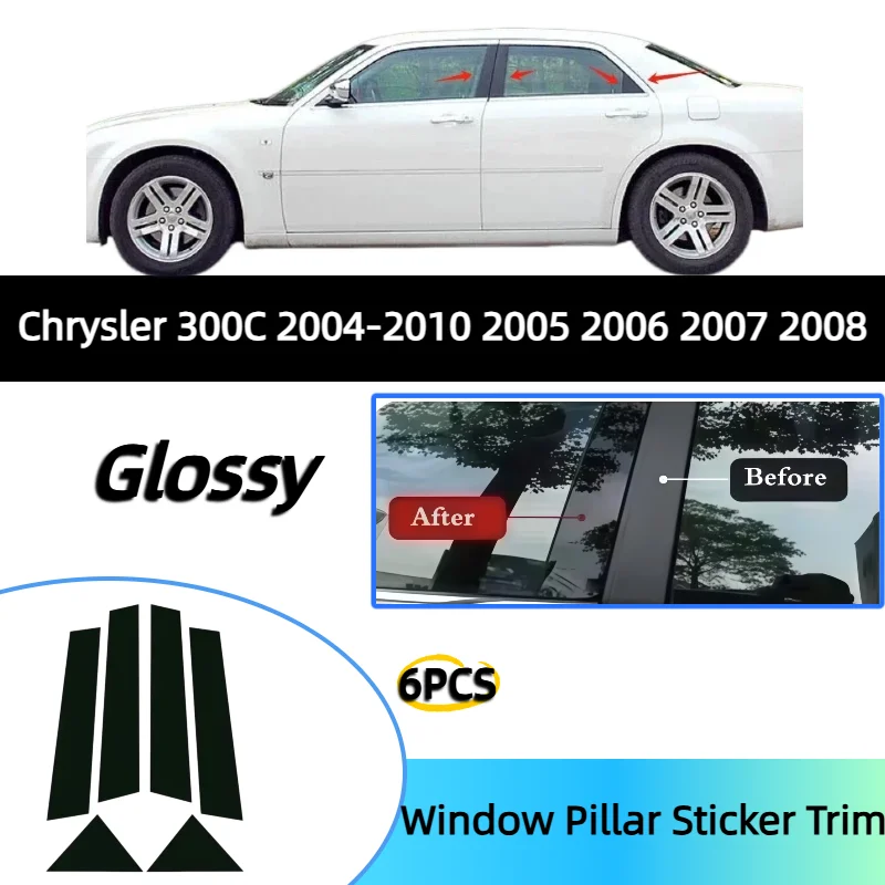 

6Pcs Car Door Window Pillar Center Post Trim Stickers For Chrysler 300C 2004-2010 2005 2006 2007 2008 Auto Styling Accessories