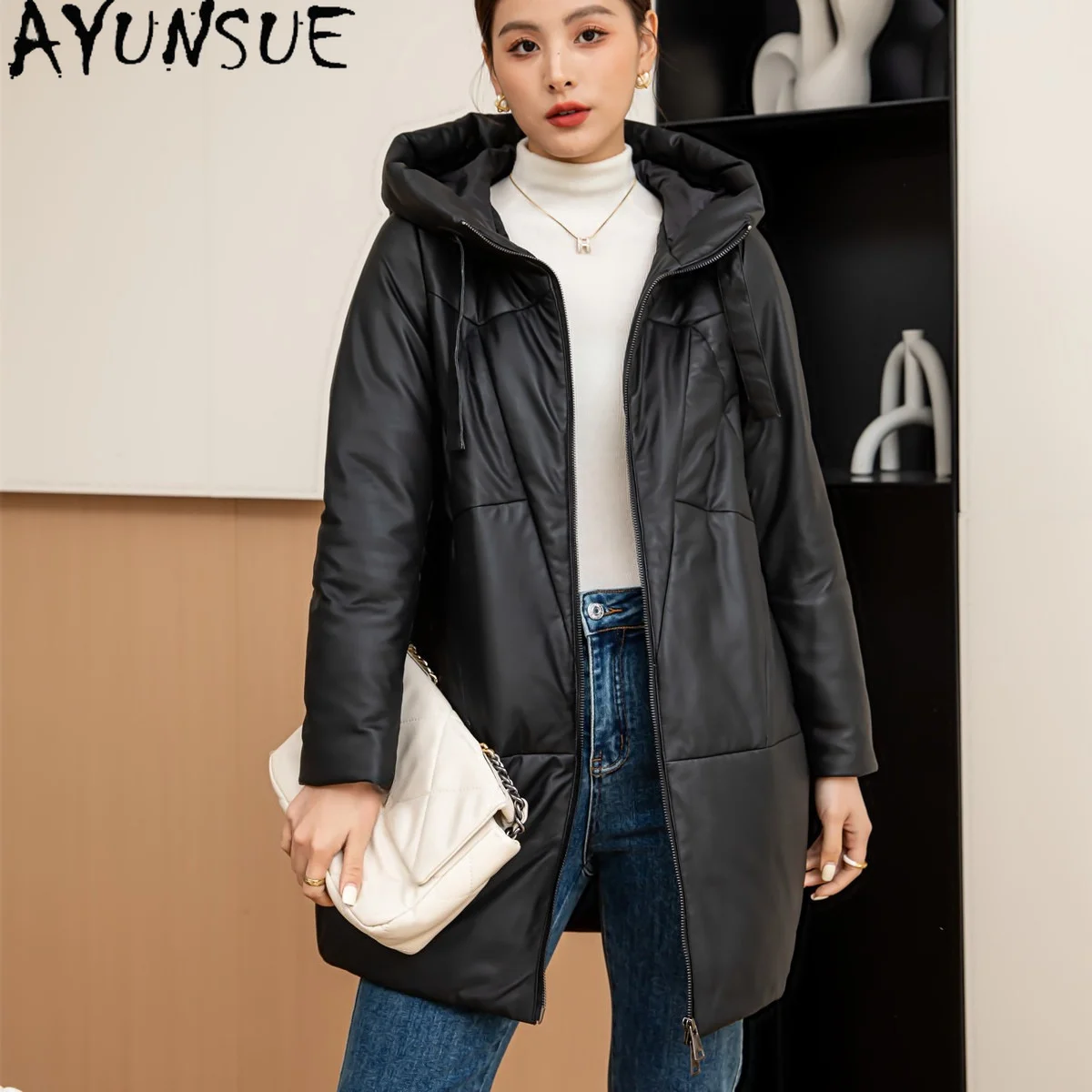 AYUNSUE Genuine Leather Jacket Women Winter Clothes Fashion Top Layer Sheepskin Coat Female White Duck Down Coats Jaqueta Couro