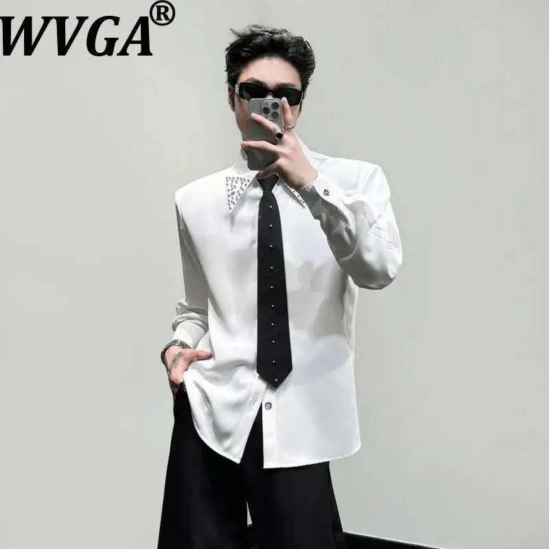 

WVGA Spring Autumn New Men's Korean Style Beaded Diamond-Studded Trendy Long Sleeved Shirts Stylish Niche Casual Tops Ins W24080