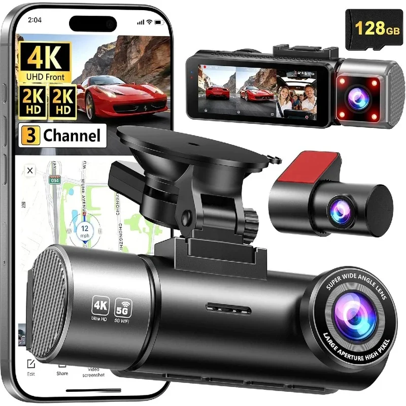 New 4K Front and Rear Car Interior Cameras Car WiFi Camera Built-in GPS Gravity Sensor 170 Wide-Angle 24H Parking Mode