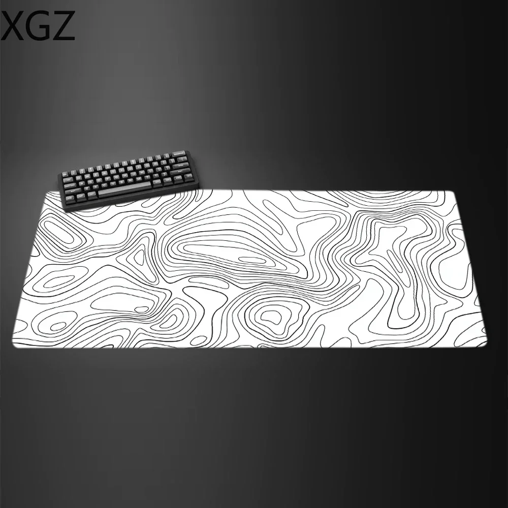 XXL topographic map outline large black white gaming mousemat desk pad suitable for men and women home non-slip washable