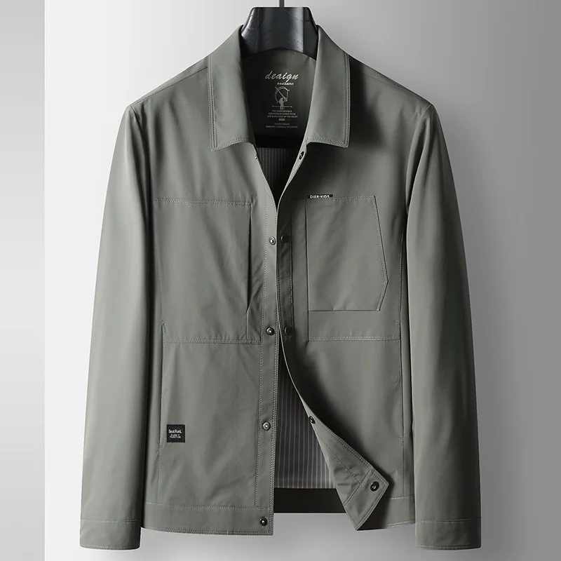 Spring Autumn Men Cargo Coat Thin Simple Solid Color Male Outerwear Long Sleeve Pocket Breathable Business Casual Man Jacket
