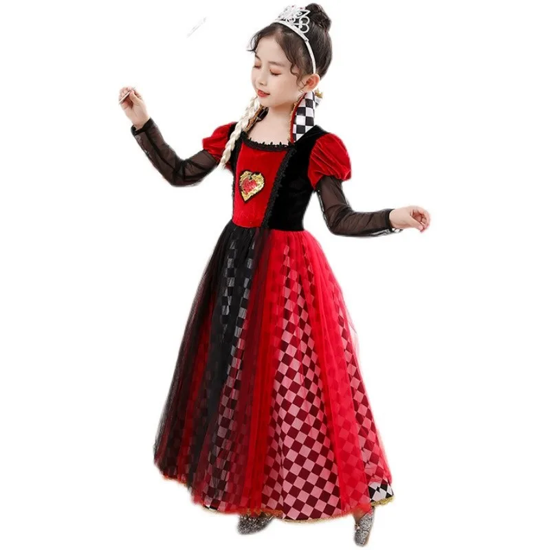 Kids Ravishing Queen of Hearts Costume Girls Alice In Wonderland Cosplay Dress