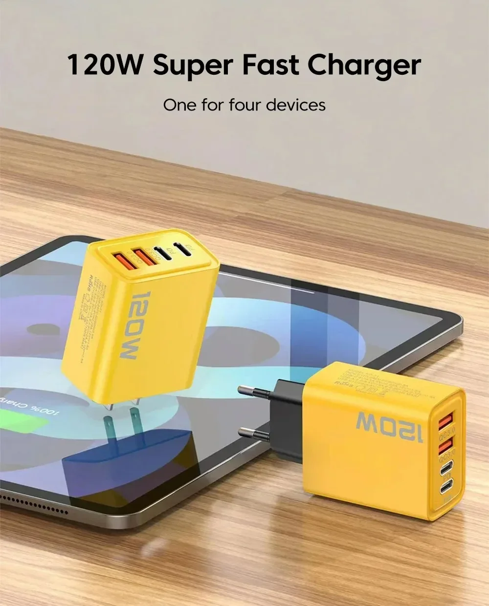 120W Type C to Type C Fast Charging Date Cable 4 Ports Type-C Quick Charge 3.0 Power Adapter EU/US Plug For Iphone Xiaomi Oppo