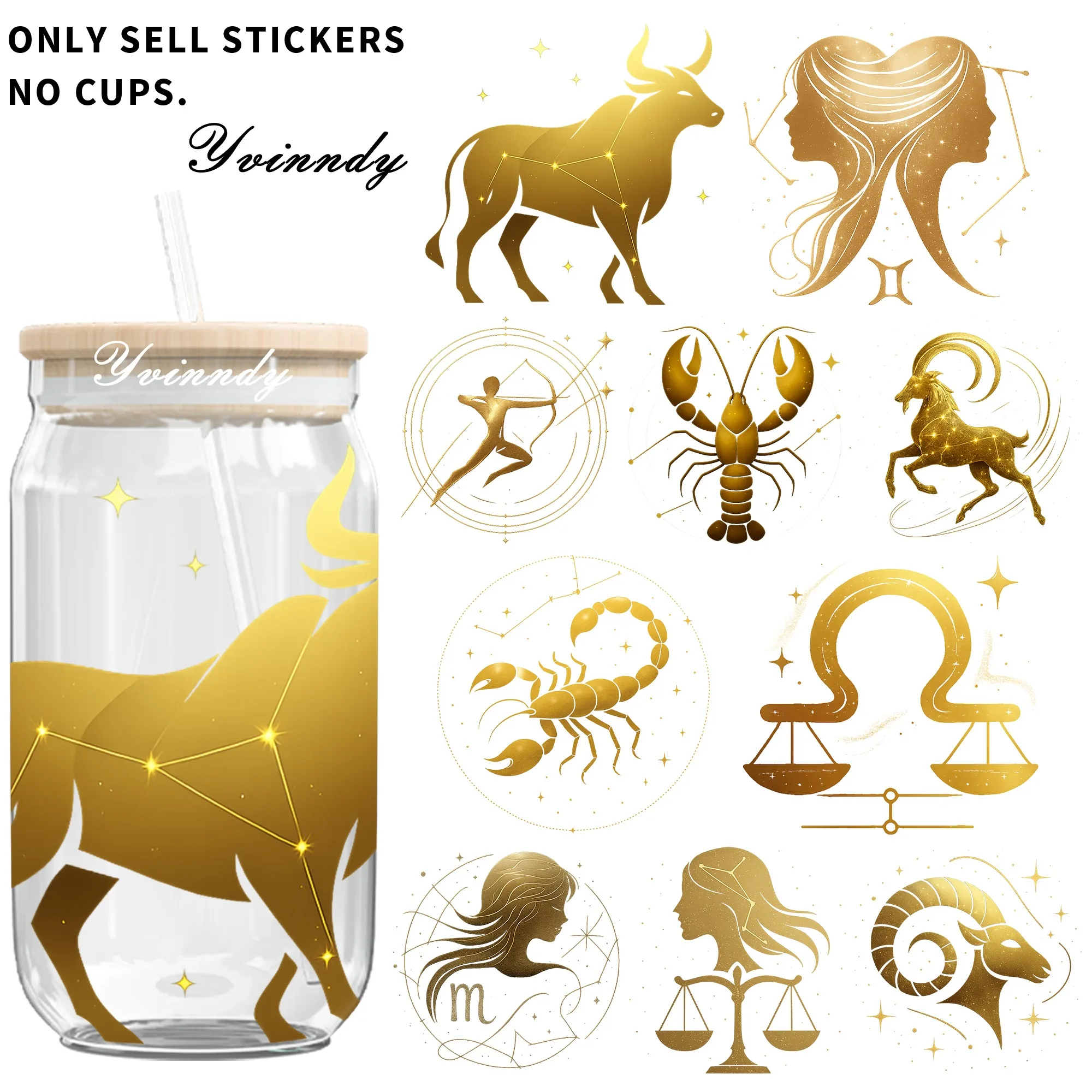 

Набор из 4 штук: Золотая карта зодиака, УФ-печать, водостойкая трансферная бумага для стаканов 16 унций, легко наносится, высокое качество, для самостоятельного изготовления.