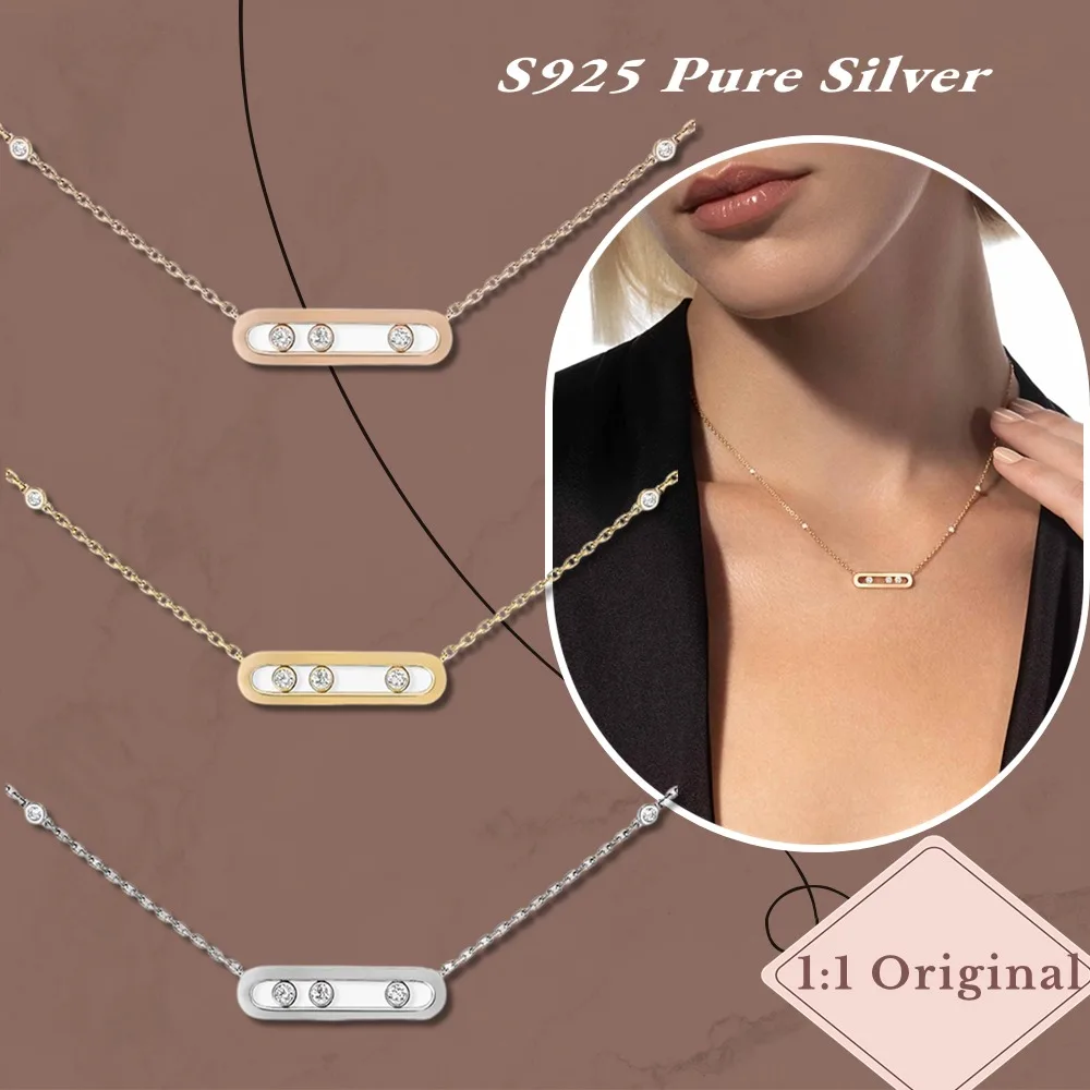 Gleaming original MOVE Yellow Gold Diamond Necklace Sterling Silver 925 Luxury woman Jewelry Accessories