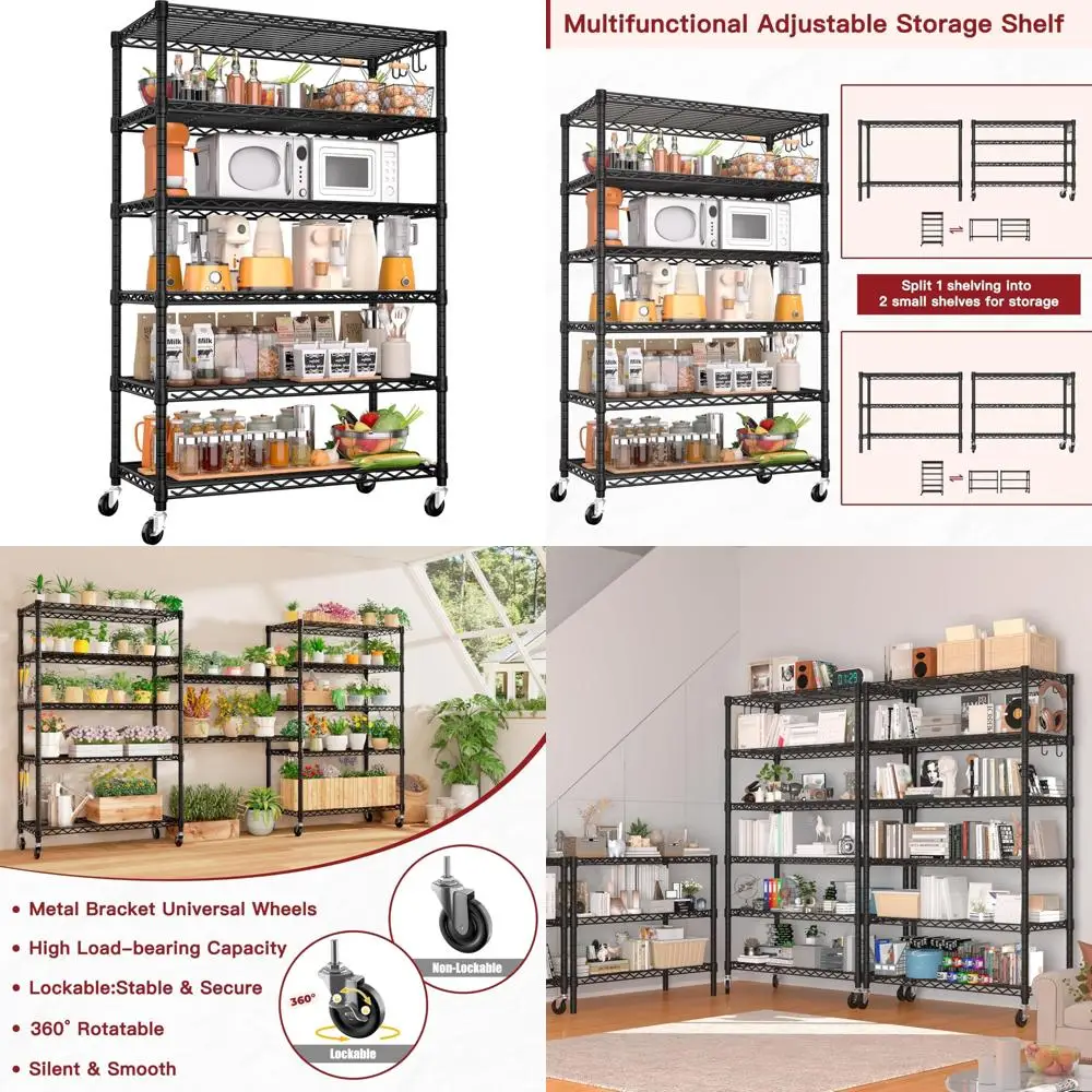 

Heavy Duty Adjustable Steel Storage Shelves with Wheels, 79 High Capacity 1500lbs, NSF Certified, 6 Tier Wire Shelving for Heavy