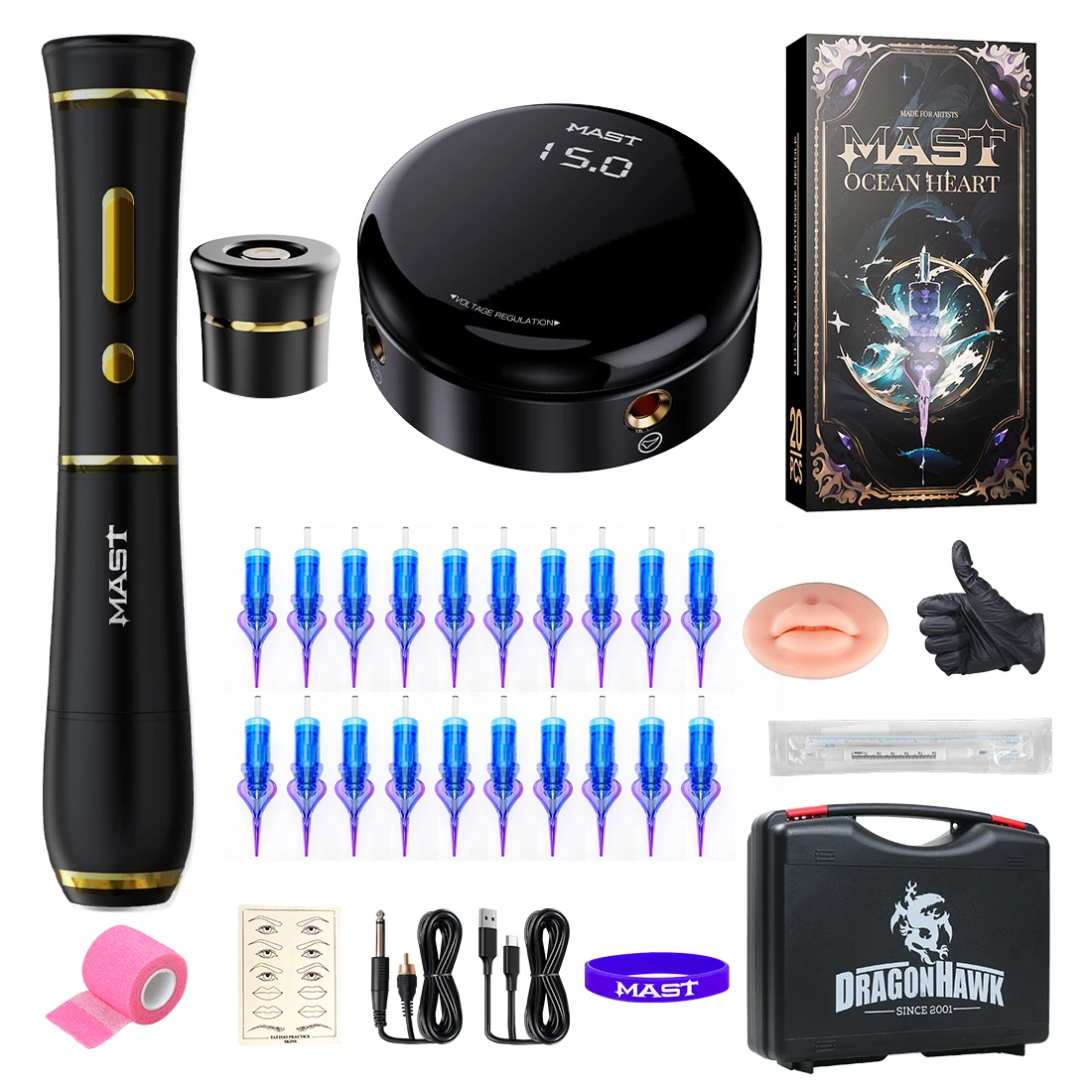 

Mast P40 Wireless Tattoo Pen RCA or Wireless Mode with Mast Ocean Heart Cartridge Tattoo Needle Tattoo Machine Kit Complete