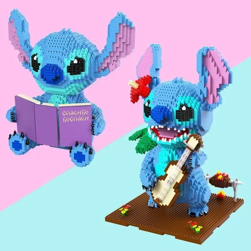 Disney Stitch Series Guitar, Reading Posture, Assembly of Building Blocks 3D Model of Adult and Children\'s Puzzle Toys Gift