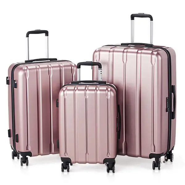 

FCH 3-in-1 suitcase vertical stripes trolley case 20in 24in 28in ABS PC fashion color 02-rose gold