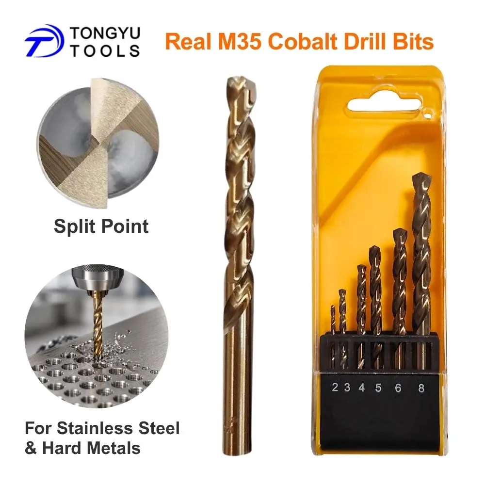 6Pcs M35 Cobalt Drill Bit Set DIN338 HSS Co5% 135 Split Point Twist Bits for Stainless Steel Hard Metal