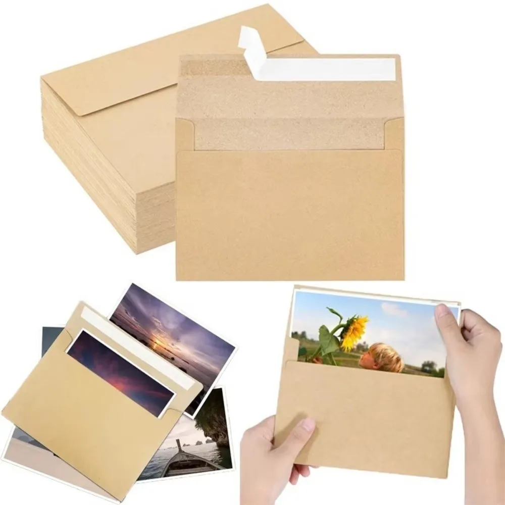 20pcs Blank Kraft Envelopes Sealing Pe Release Adhesive Kraft Paper Postcard Multi-function Greeting Card