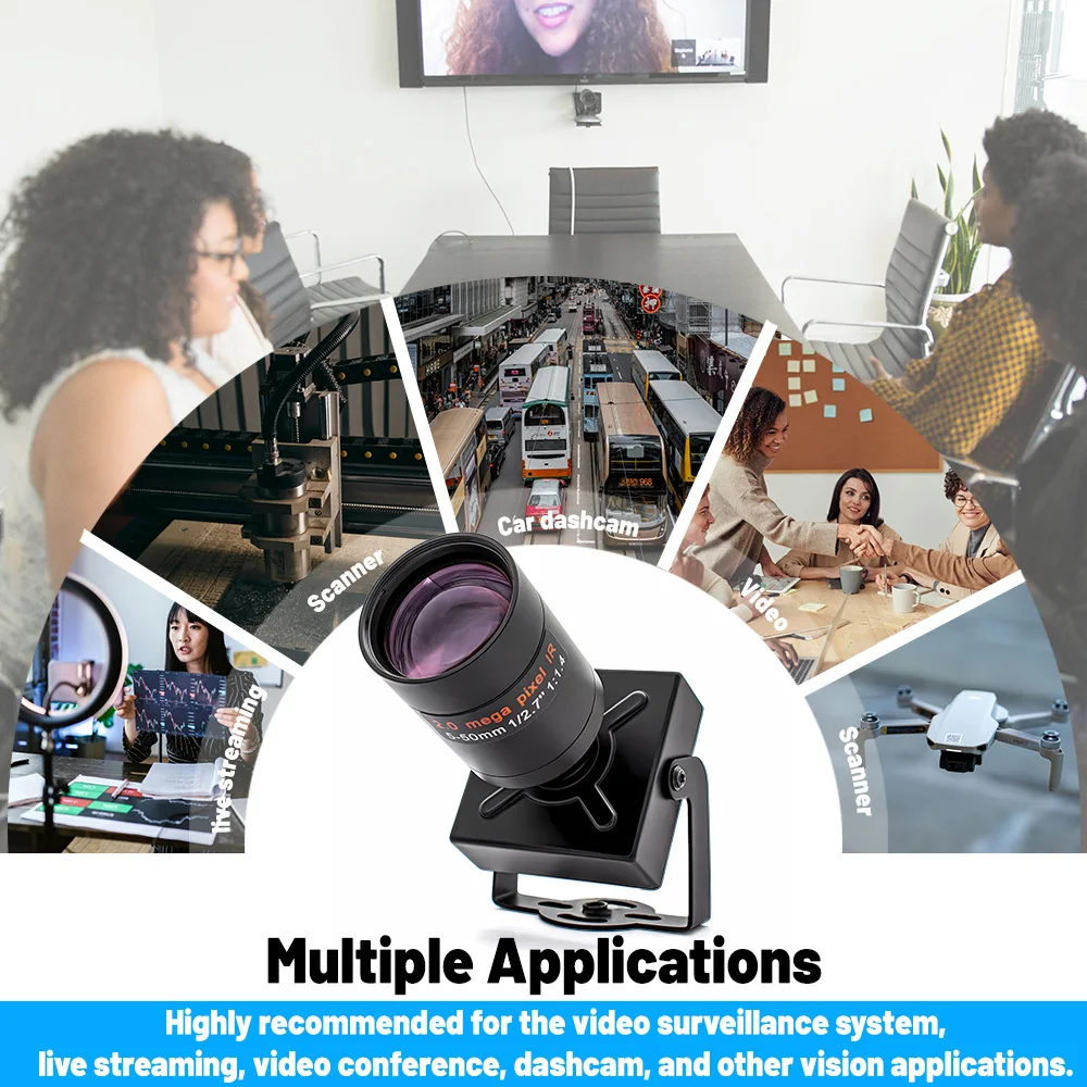 120FPS 2.3MP Global Shutter USB 3.0 Camera AR0234 Industrial Machine Vision M12 Zoom Lens Metal Case Plug Play Video Conference