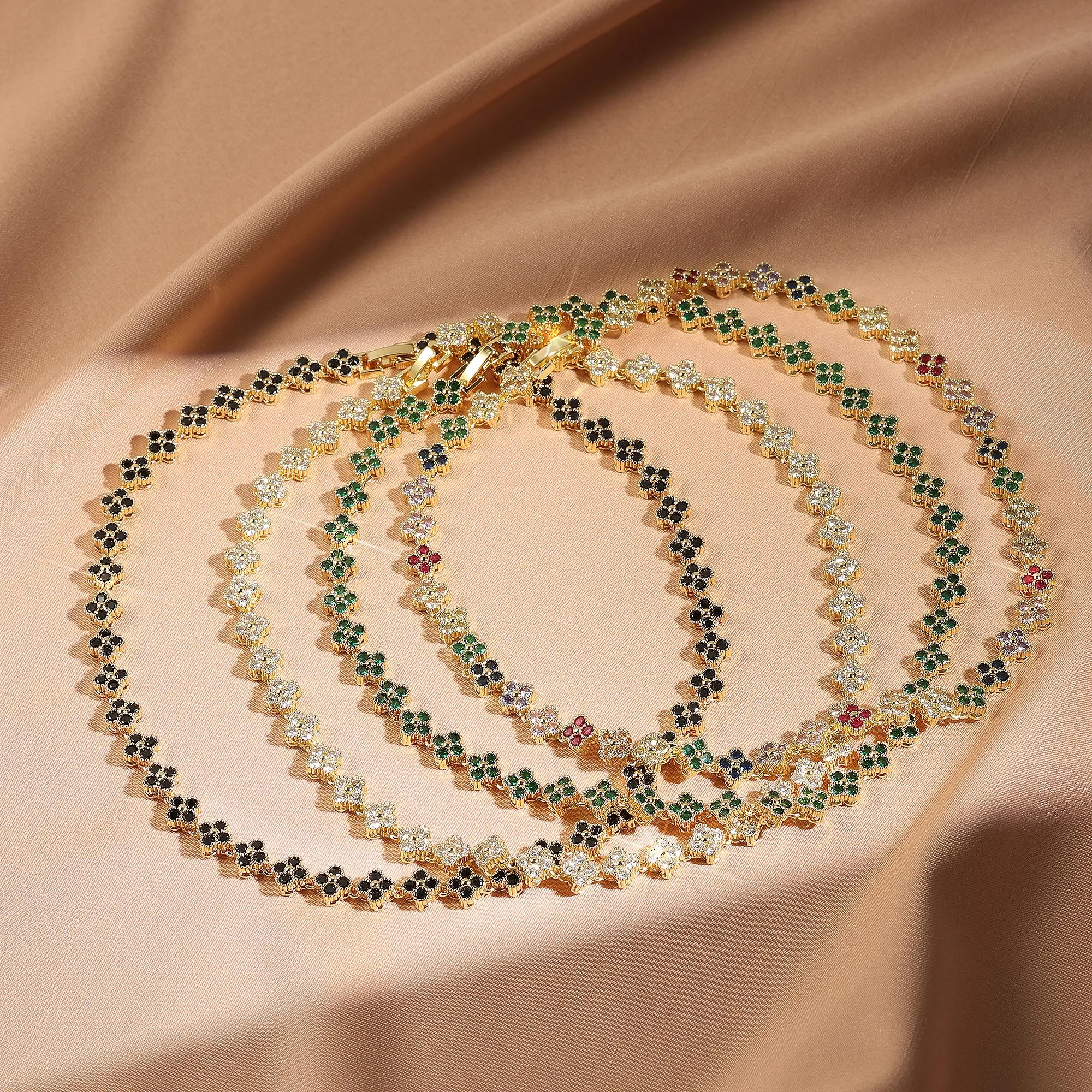 

Yupsk Gorgeous Full Colorful Zircon Four-leaf Flower Choker Necklace for Women Shiny Crystal Bridal Wedding Party Jewelry