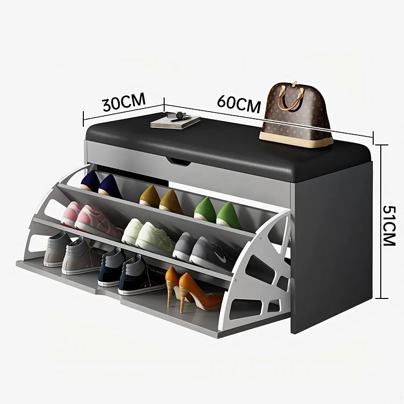Shoe Cabinet with Bench 3-Tier Storage, Foldable Shoe Rack Organizer with Seat for Entryway, Hallway Closet Organizer for Small image 5