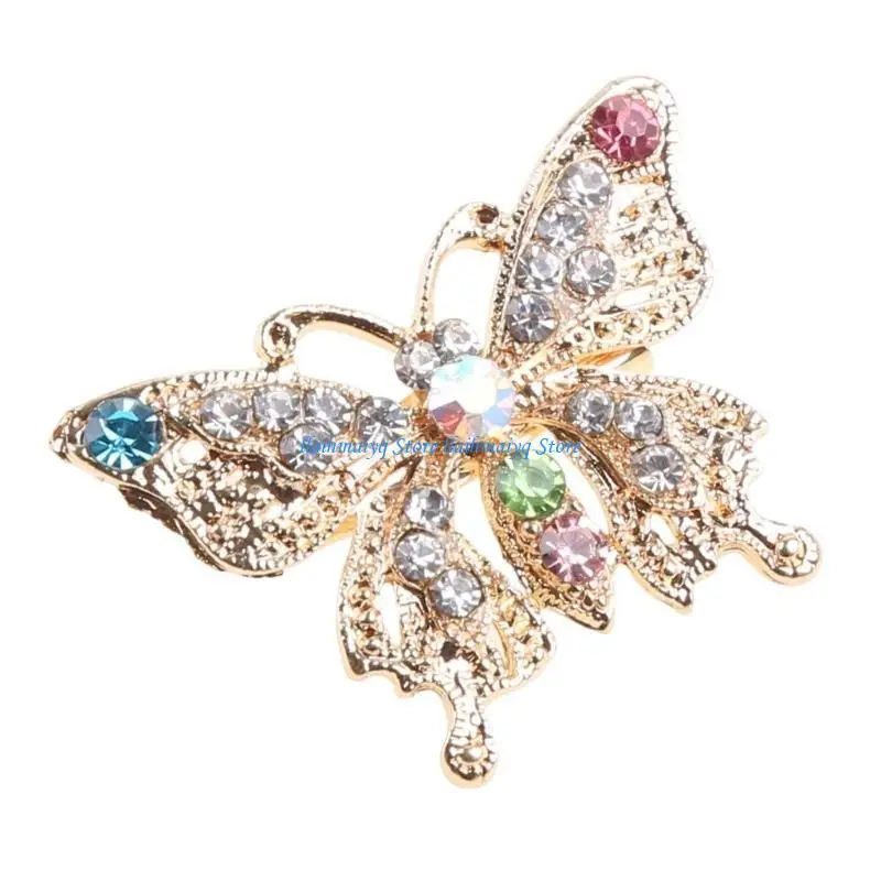 573B Colorful Vintage for Butterfly for Rhinestone Crystal Brooch Pin Fashion Gold Corsage Pin Gift for Valentine's Day Birth