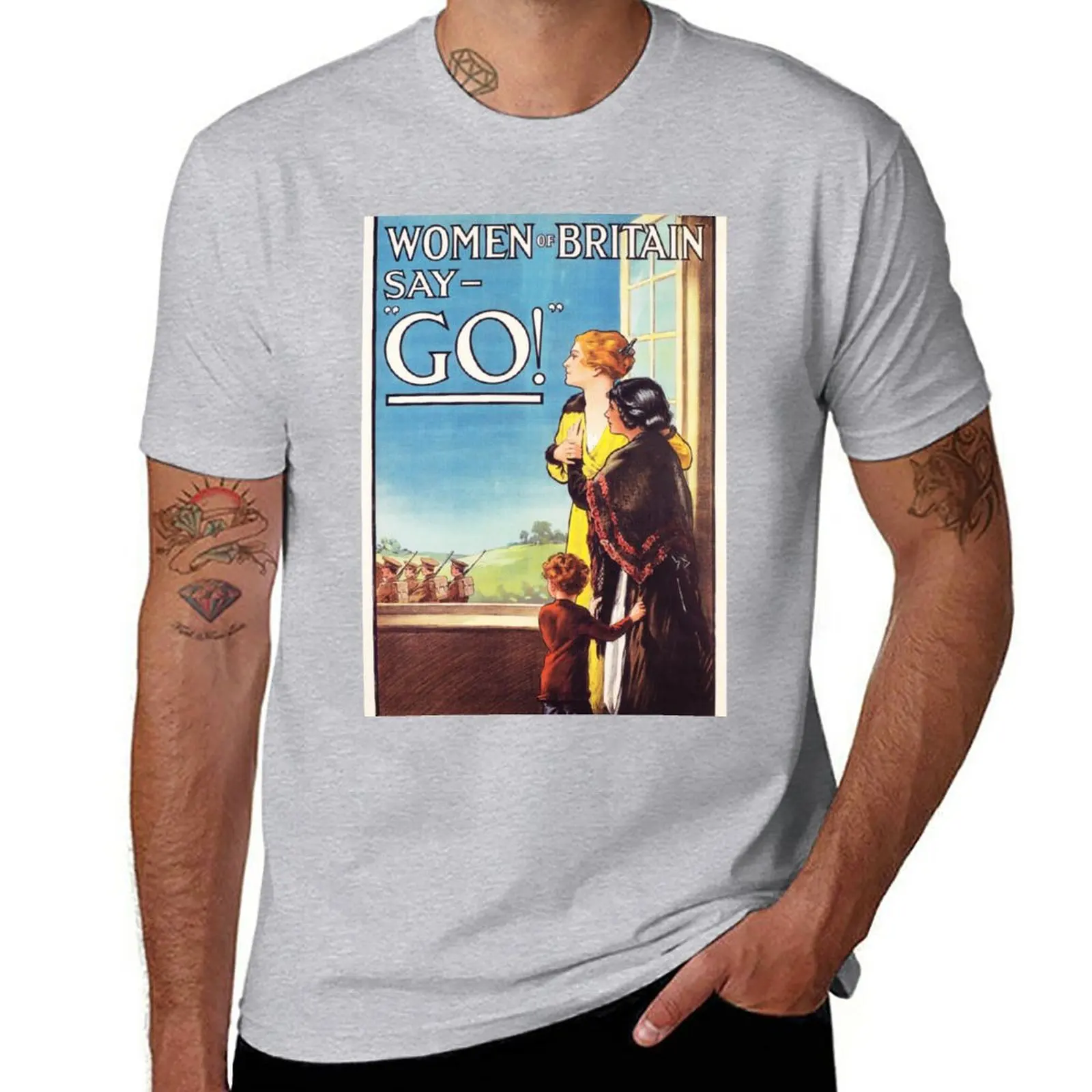 

New Women of BRITAIN Say GO! Vintage World War Propaganda Wall Art T-Shirt graphic t shirt men clothings