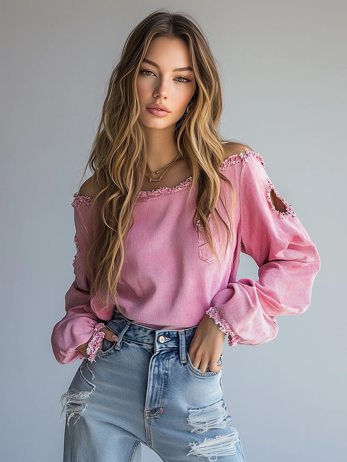 Damska bluzka z odkrytymi ramionami, długi rękaw typu lampion, ażurowa, codzienna, luźny krój, koszula na wiosnę/jesień.