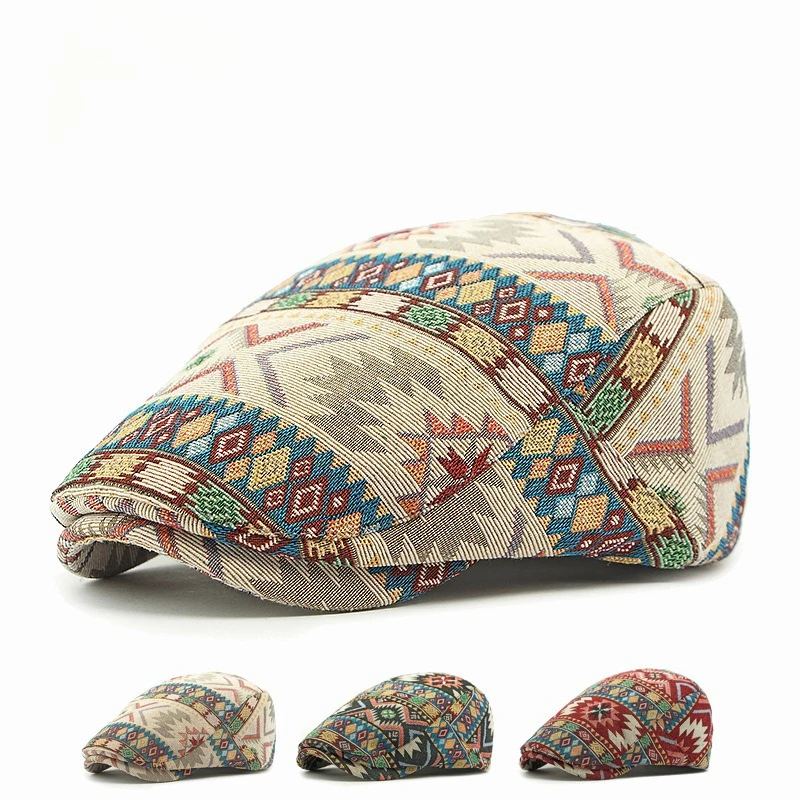 Newsboy Cap Ivy - Topi Datar Motif Geometris Etnis Ivy