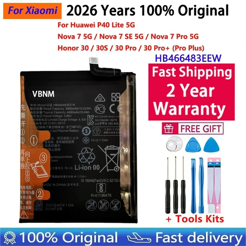 High Quality Battery HB466483EEW 4000mAh For Huawei Nova 7 / Nova 7 SE / Honor 30 / Honor 30S Pro Batteries Batteria