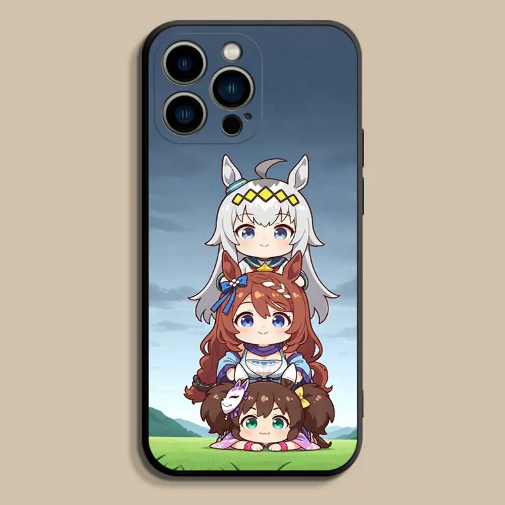 Casing HP U-Uma Derby Oguri untuk iPhone 17,16,15,14,13,12,Pro,Max,Plus,E,SE4,Air,Mini Hitam Bahan Lembut