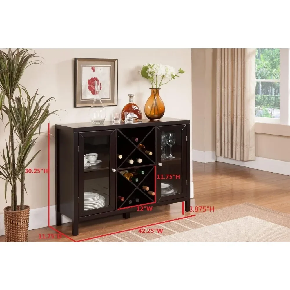 Wine Bar Cabinet for Liquor and Coffee Buffet, Sideboard with Storage Shelves for Dining Living Room Kitchen, Espresso