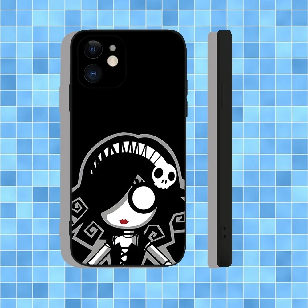 حافظة هاتف Love Black and Cute Emo Goth لهاتف iPhone 16,15,14,13,12,11,Pro,Max,Plus,X,XS,XR,SE,8,7,Mini,Soft Silicone Black Case #4
