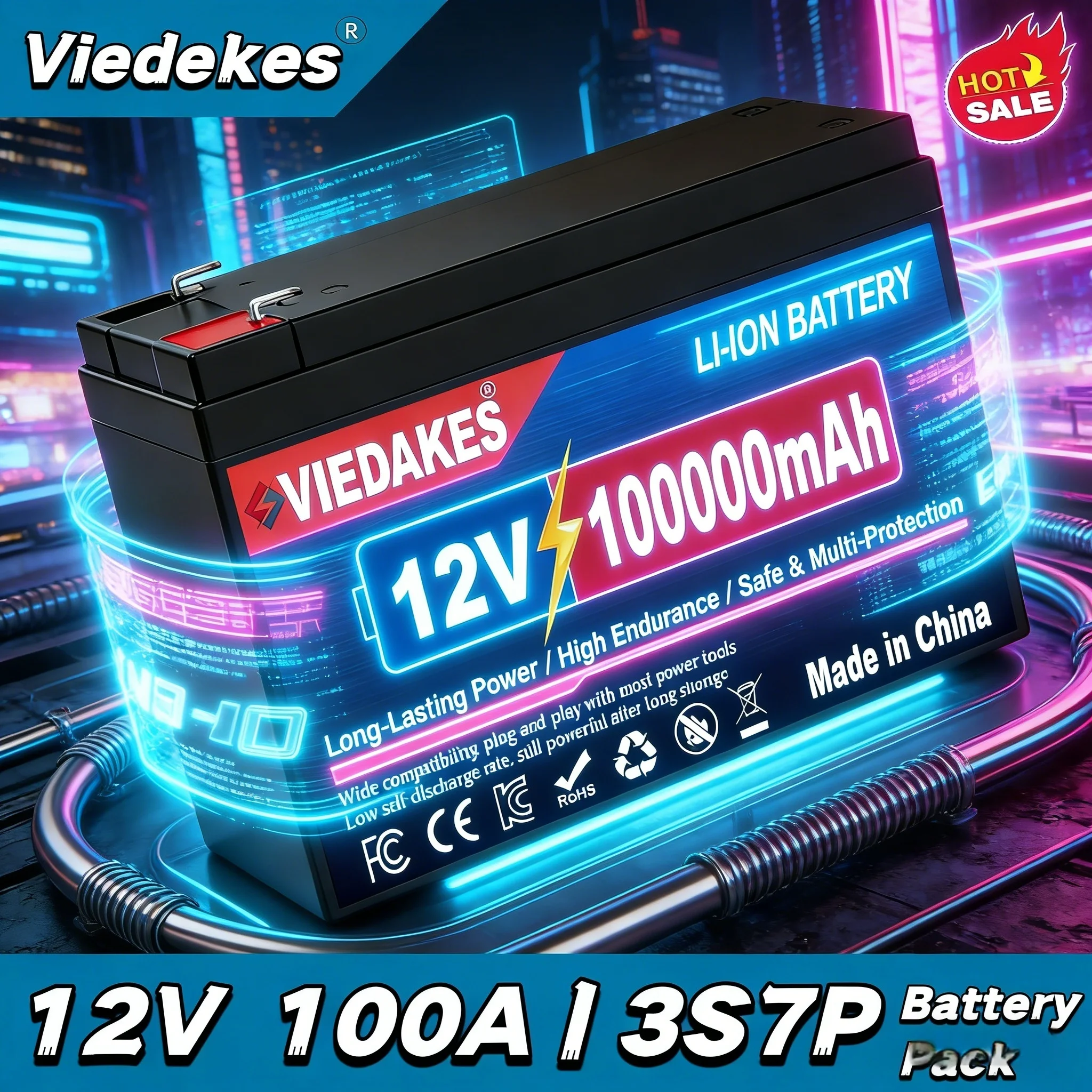 

12V 100Ah 3S7P Battery 18650 Lifepo4 High Power Output for Power Tools Heavy Duty Industrial Tools Power Supply