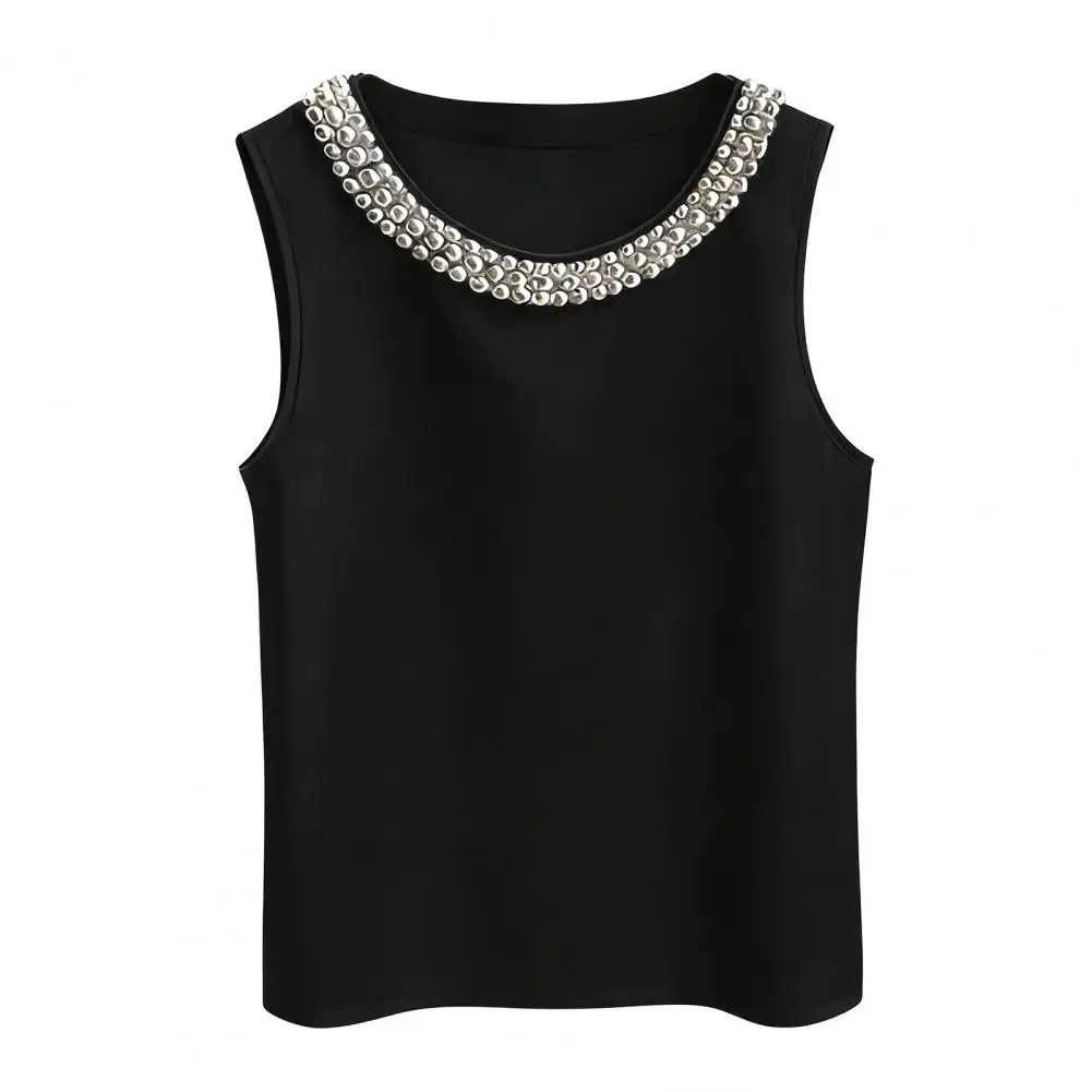 

Silky Vest Women Satin Vest Women Silky Satin Vest Top with Faux Pearl Collar Summer Blouse Formal Semi-formal Faux Pearl Vests