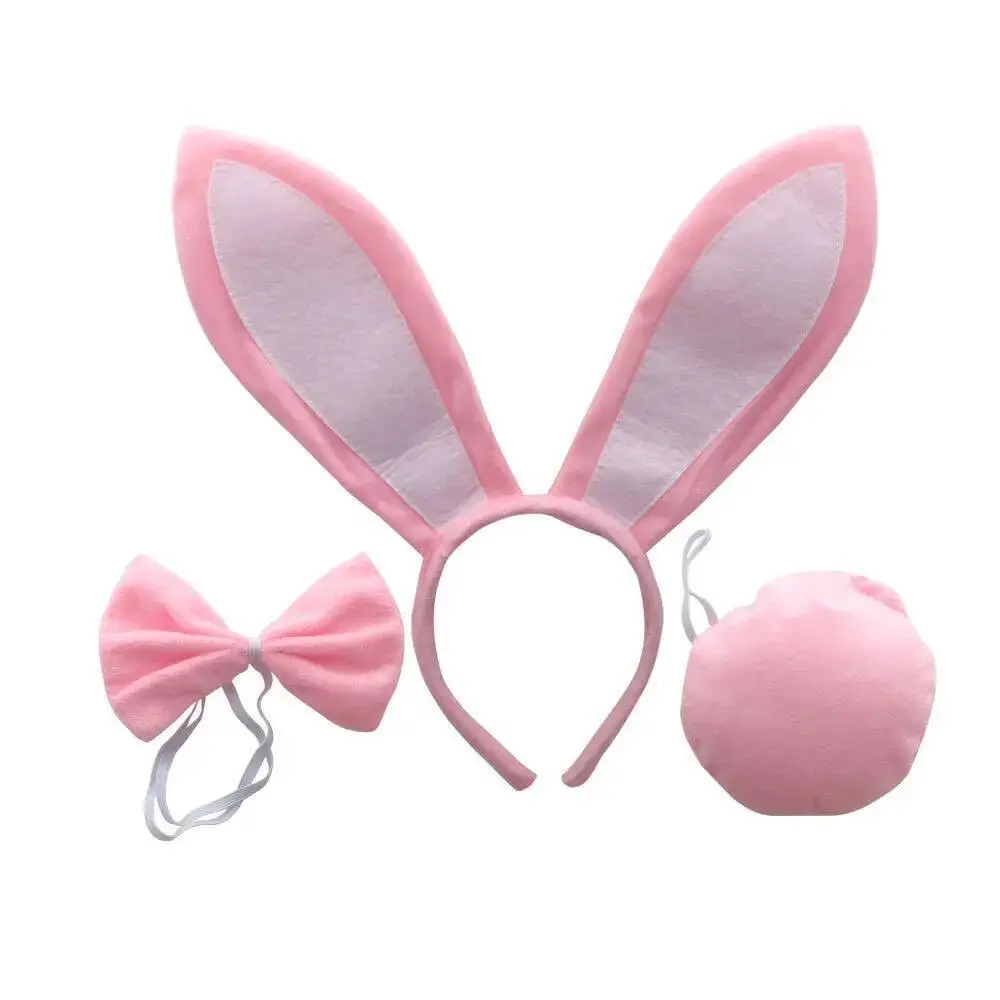 White Pink Bunny Costumes for Baby Girls Birthday Halloween Dresses for Kids Easter Holiday Outfit with Rabbit Ears Handbasket