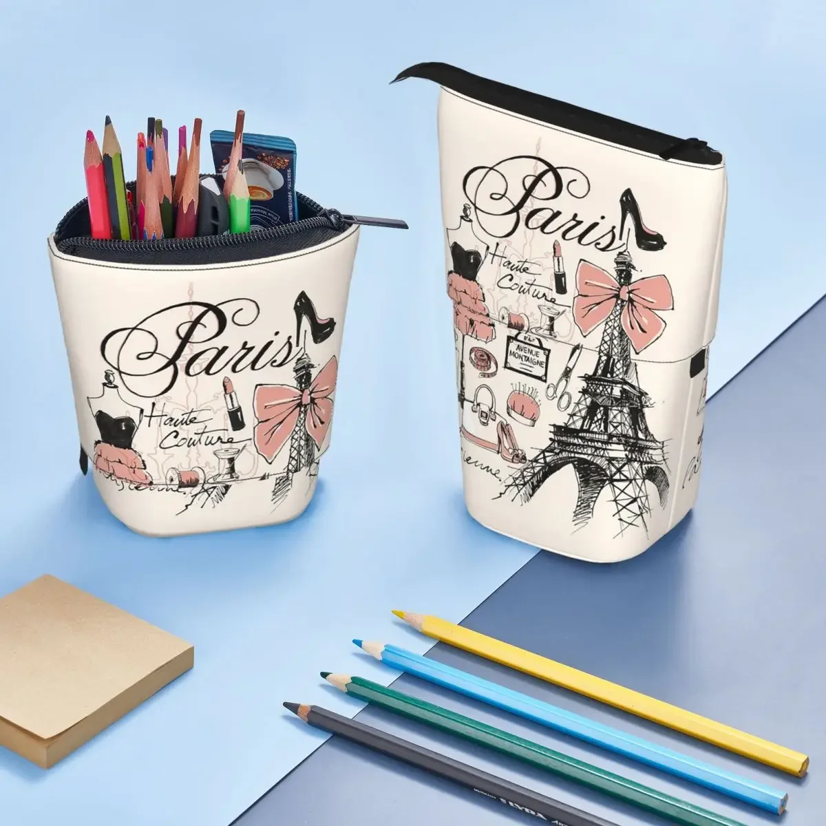French Paris France Eiffel Tower Reversible Pencil Case for Boy Girl Gifts Pen Box Pencil Bag Stationery Supplies Pen Holder Bag