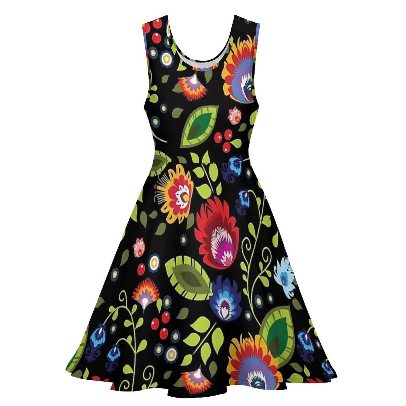 Vestido con estampado Floral de arte popular, Vestidos modernos sin mangas, ropa de calle, vestido de Skate, Vestidos personalizados para mujer, Idea de regalo