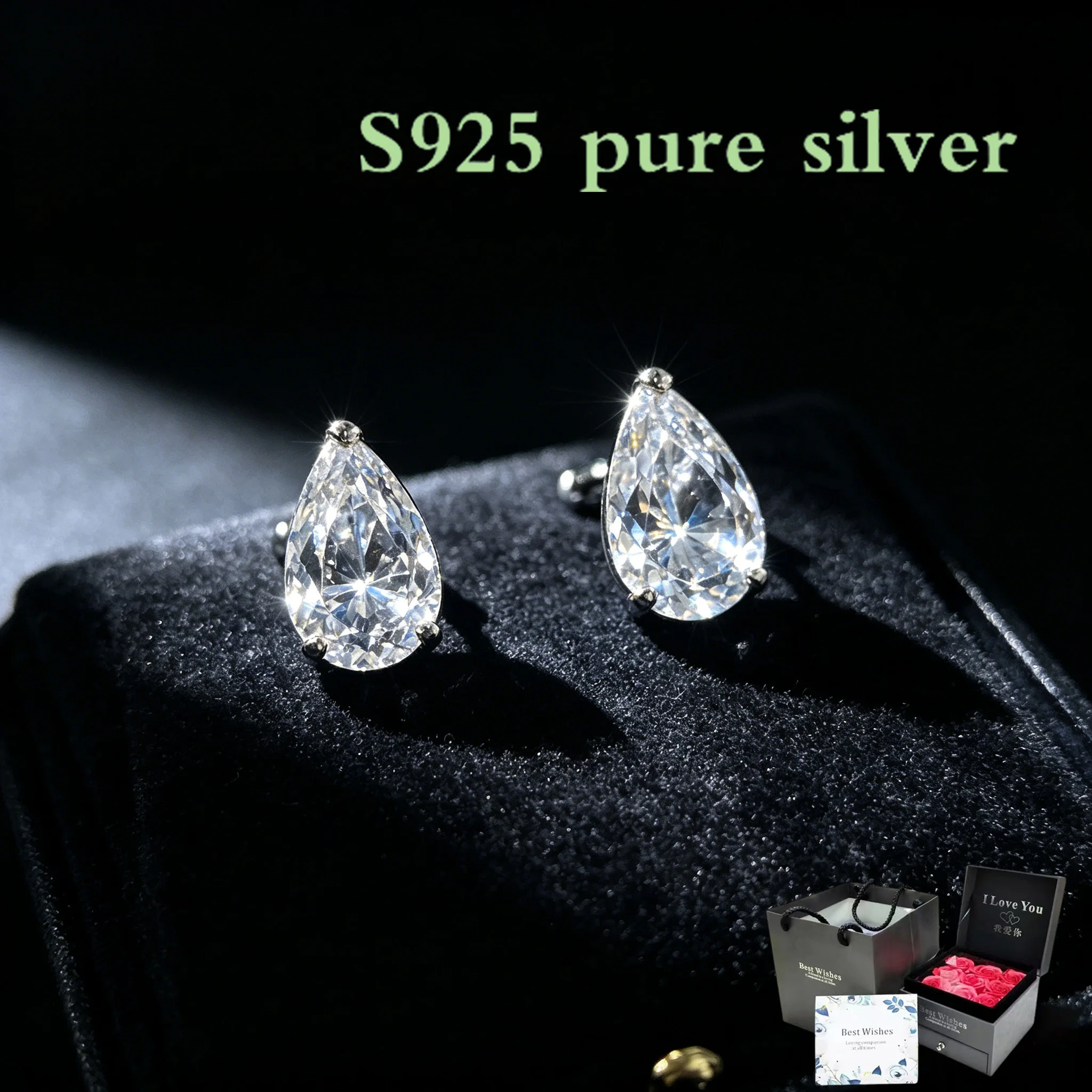 

S925 pure silver waterdrop diamond earrings for girls, light luxury, exquisite and high-end zirconia earrings