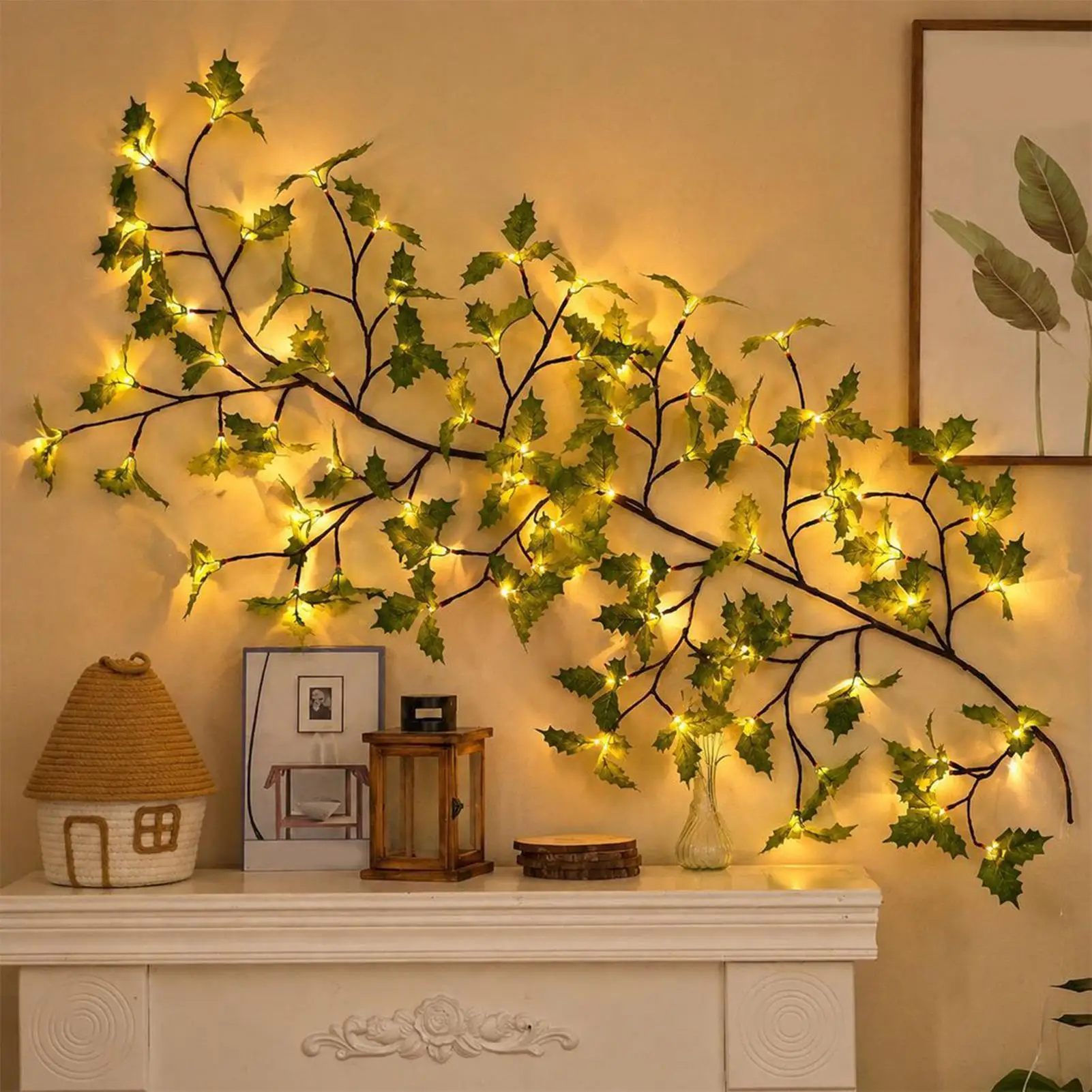Branch Lights for Wall 8-Mode Warm 96-LED Bendable Remote Control Vine Lights Holiday Wall Decor for Bedroom Fireplace Hallway